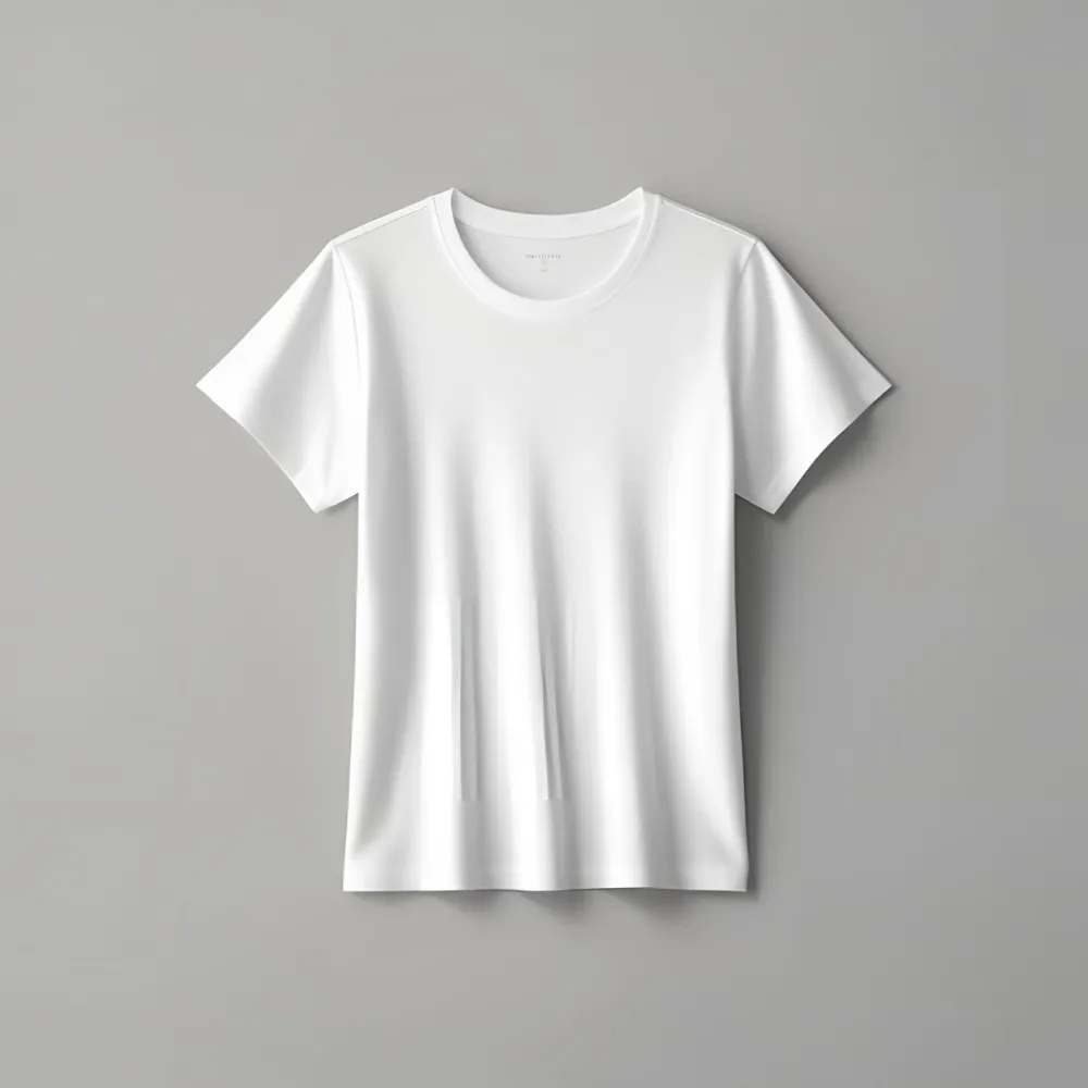 Basic white t-shirt shown flat, representing a custom manufactured essential.