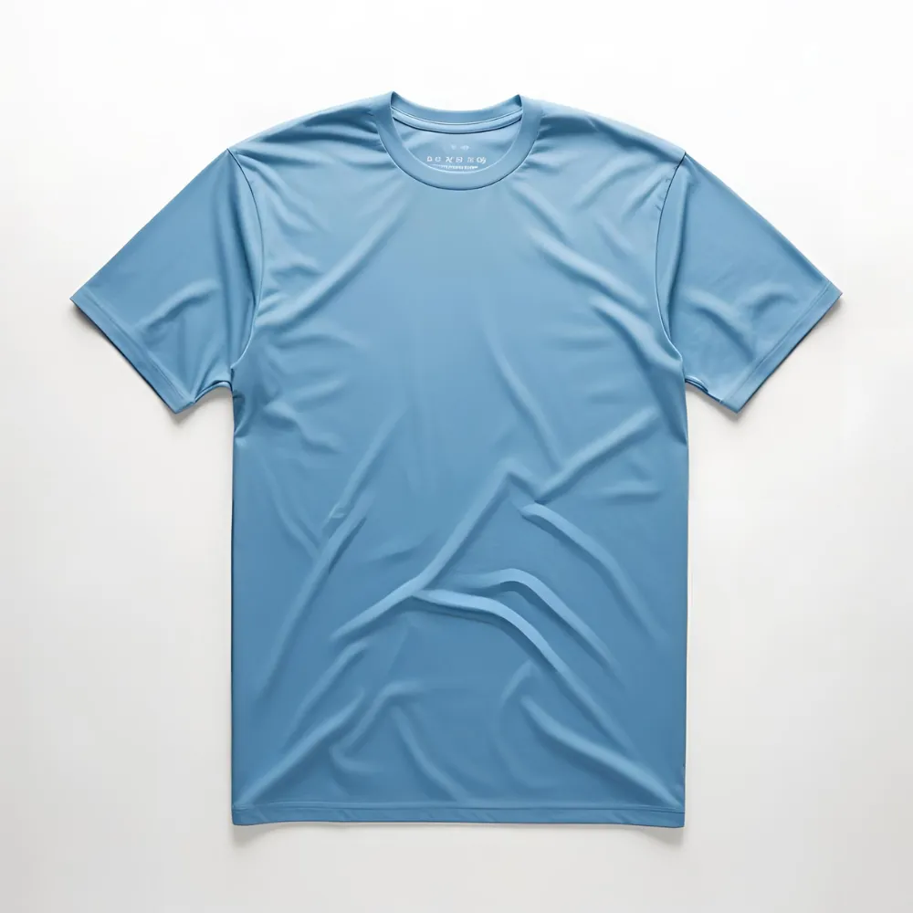 Light sky blue cotton t-shirt laid flat, ready for brand customization.