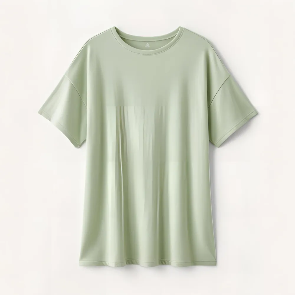 Light pastel green cozy t-shirt shown flat, highlighting personalization options.
