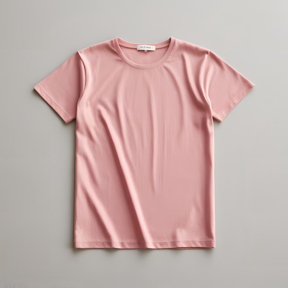 Elegant soft pink Pure Basics t-shirt on a neutral background.