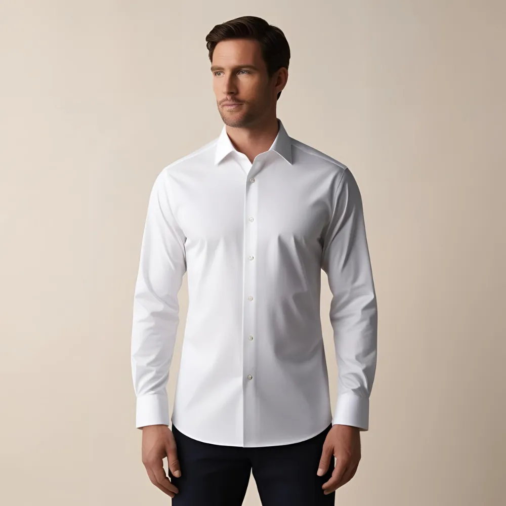 Premium white dress shirts designed for professional wear, weddings, and formal occasions – available in slim, regular & tailored fits.