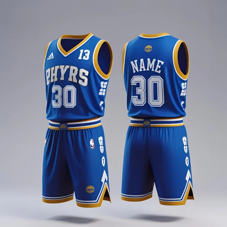 Basketball team playing on court wearing matching basketball team jerseys, highlighting fit, fabric texture, and branding