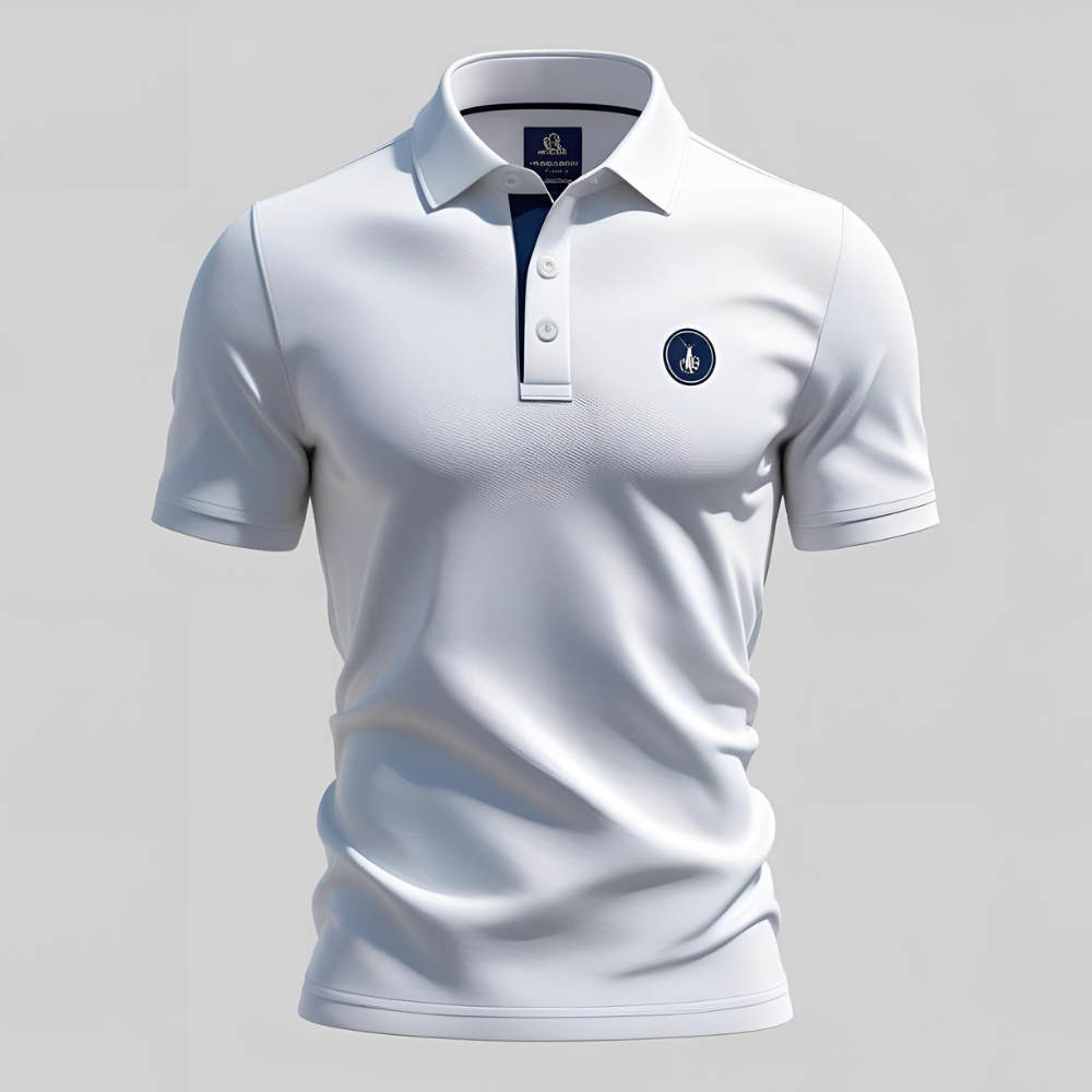 Professional golfer walking on green wearing a sleek best golf shirt with UV protection and athletic fit