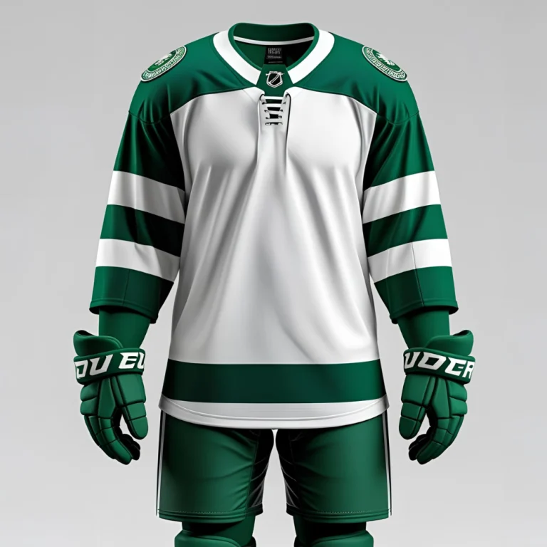 Custom hockey jersey mockup showing personalized team logo, name, and number with vibrant color scheme
