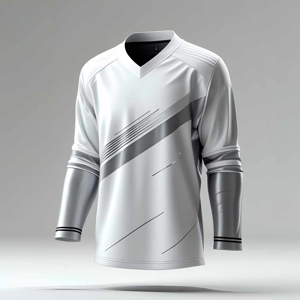 wearing a classic hockey jersey with retro design elements like felt lettering and satin trim