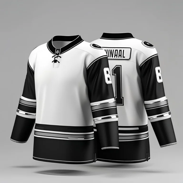 Fan wearing a vintage hockey jersey with old-school design elements like felt lettering and satin trim