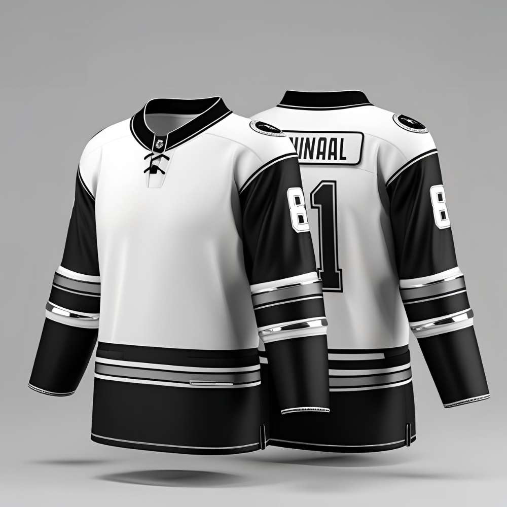 Fan wearing a vintage hockey jersey with old-school design elements like felt lettering and satin trim