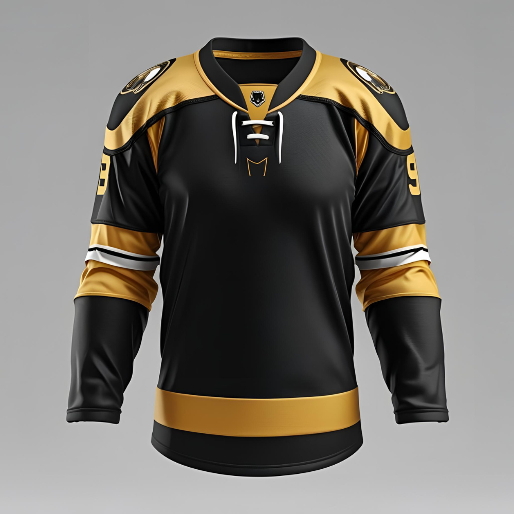 hockey jerseys, highlighting fit, fabric texture, and team branding