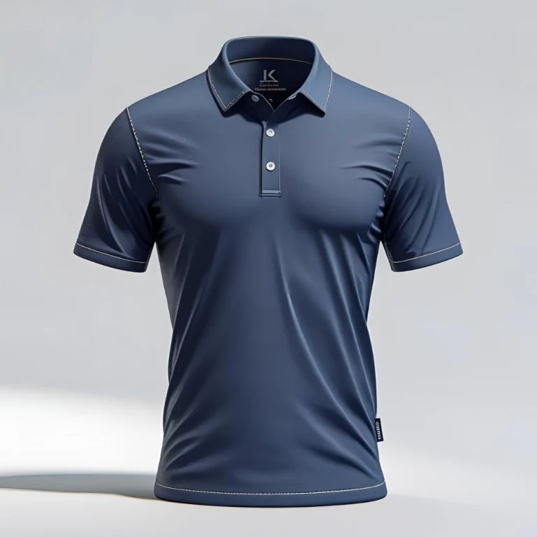 Professional golfer walking on green wearing a sleek golf t-shirt with UV protection and athletic fit