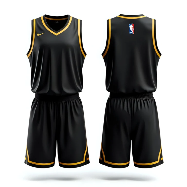 Custom basketball jersey with team logo and personalized name, displayed flat showing vibrant colors and clean printing