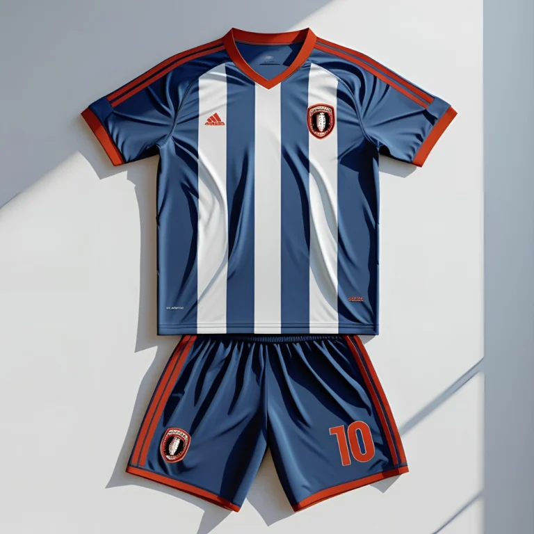 Soccer team playing on field wearing matching custom soccer jerseys, highlighting fit, fabric texture, and branding