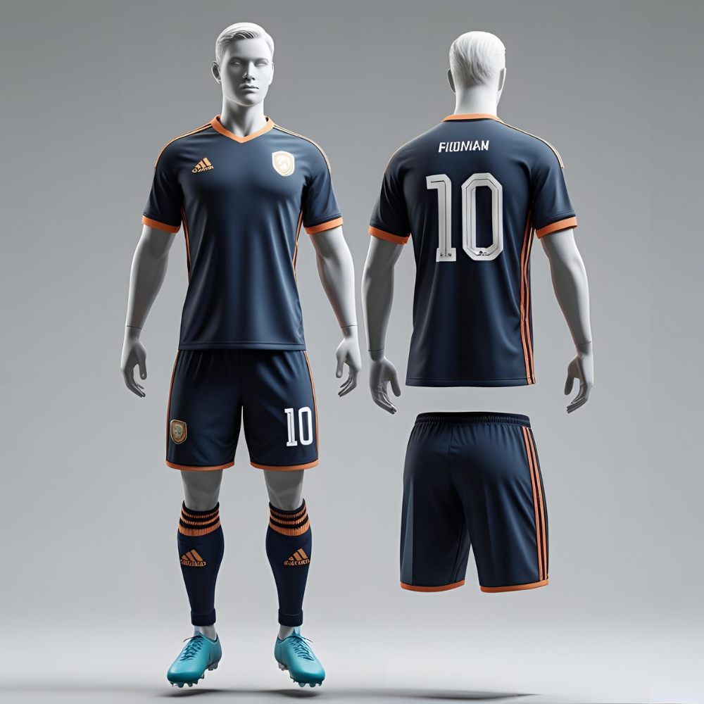 Custom America soccer jersey mockup showing red, white, and blue design with personalized team name and number