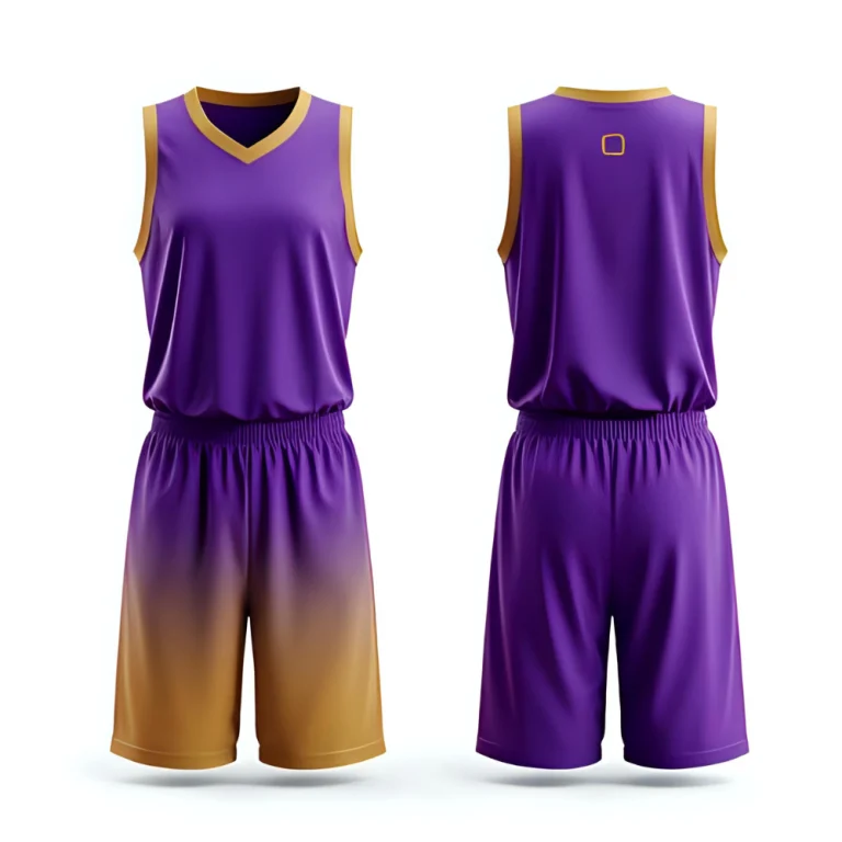 Custom basketball jersey laid flat showing personalized team logo, vibrant colors, and clean print