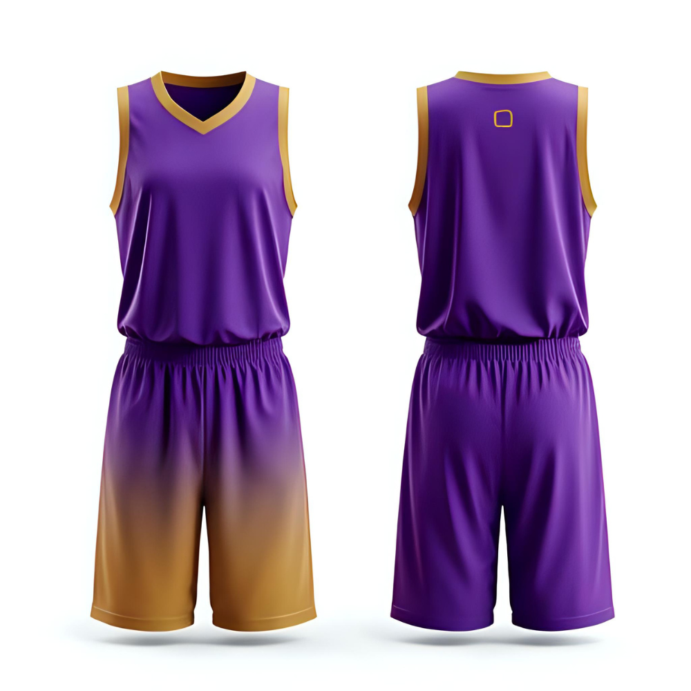 Custom basketball jersey laid flat showing personalized team logo, vibrant colors, and clean print