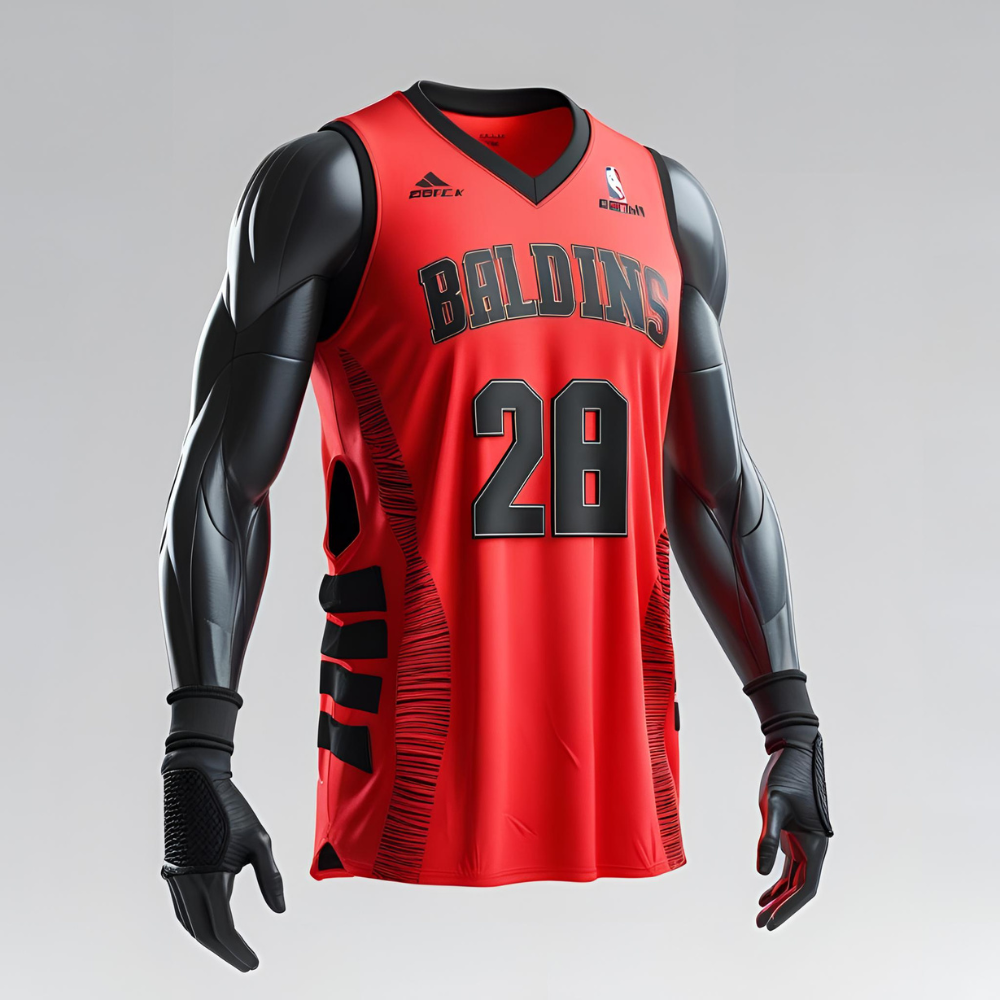 Basketball jersey design maker interface showing customization options like logo placement, color selection, and player name