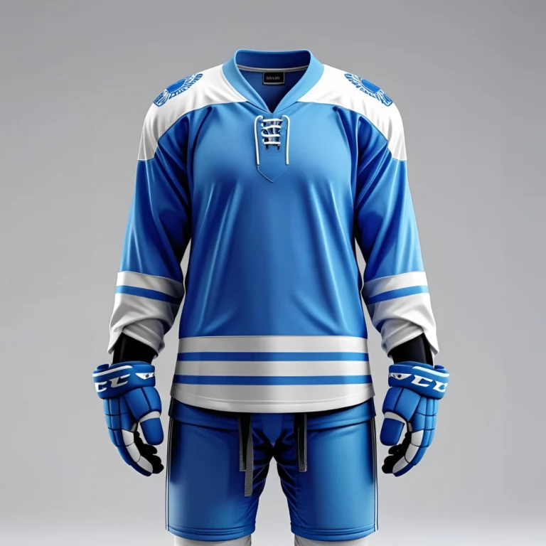 Custom hockey jersey mockup showing personalized team logo, name, and number with vibrant color scheme