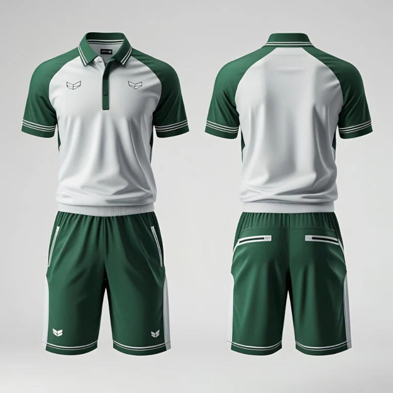 Custom tennis apparel mockup showing personalized logo, vibrant color scheme, and tailored fit