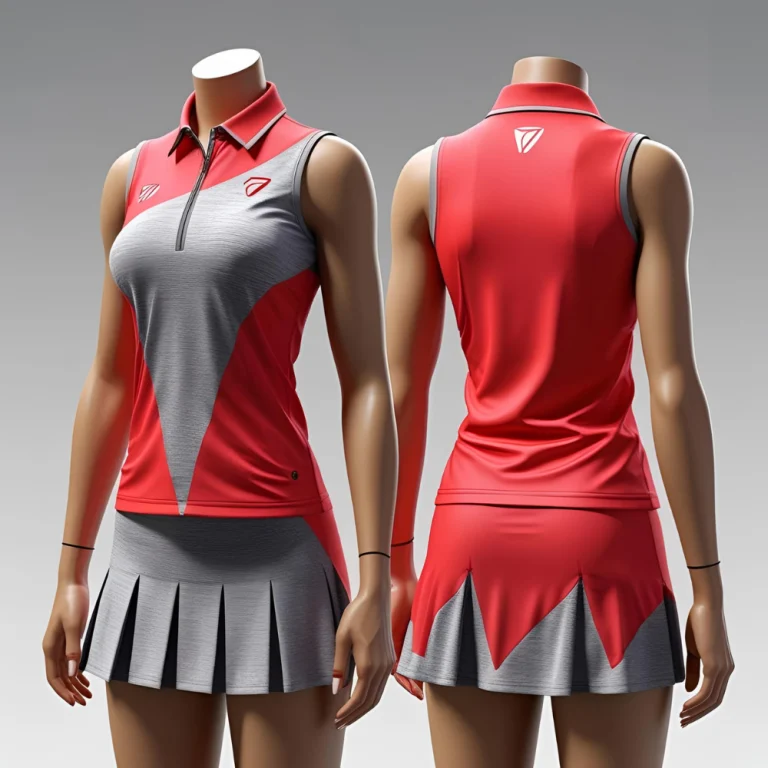 Female tennis player serving on court wearing a custom tennis ladies outfit, highlighting mobility, fabric texture, and branding