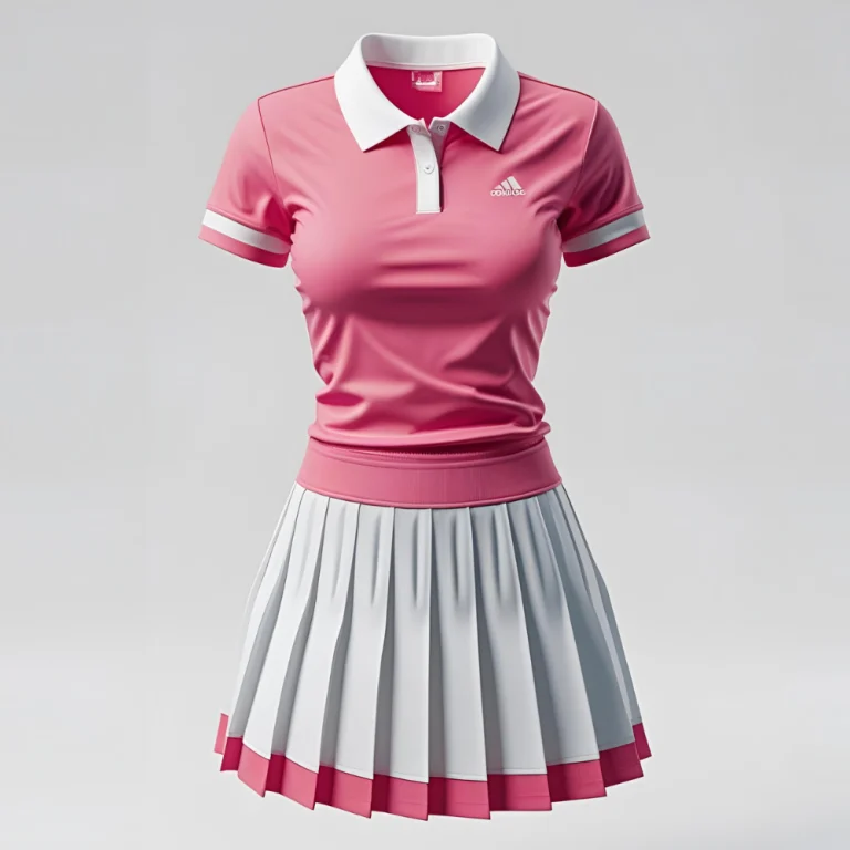 Custom women's tennis outfit mockup showing personalized logo, vibrant colors, and tailored fit