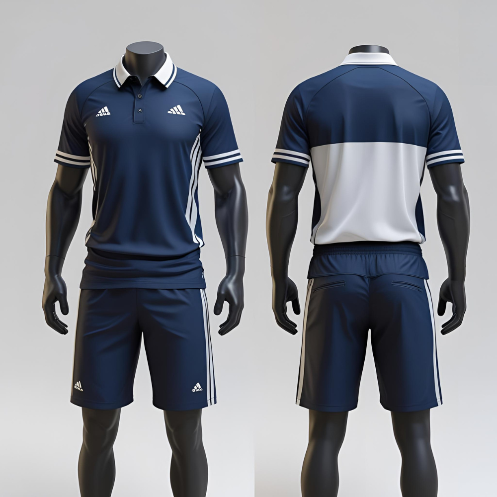 Custom tennis outfit displayed flat showing personalized logo, vibrant team colors, and clean stitching
