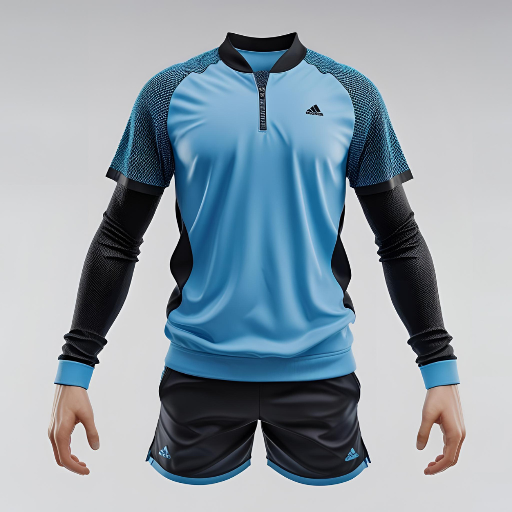 Male tennis player in motion wearing a custom tennis shirt designed for mobility, breathability, and athletic performance