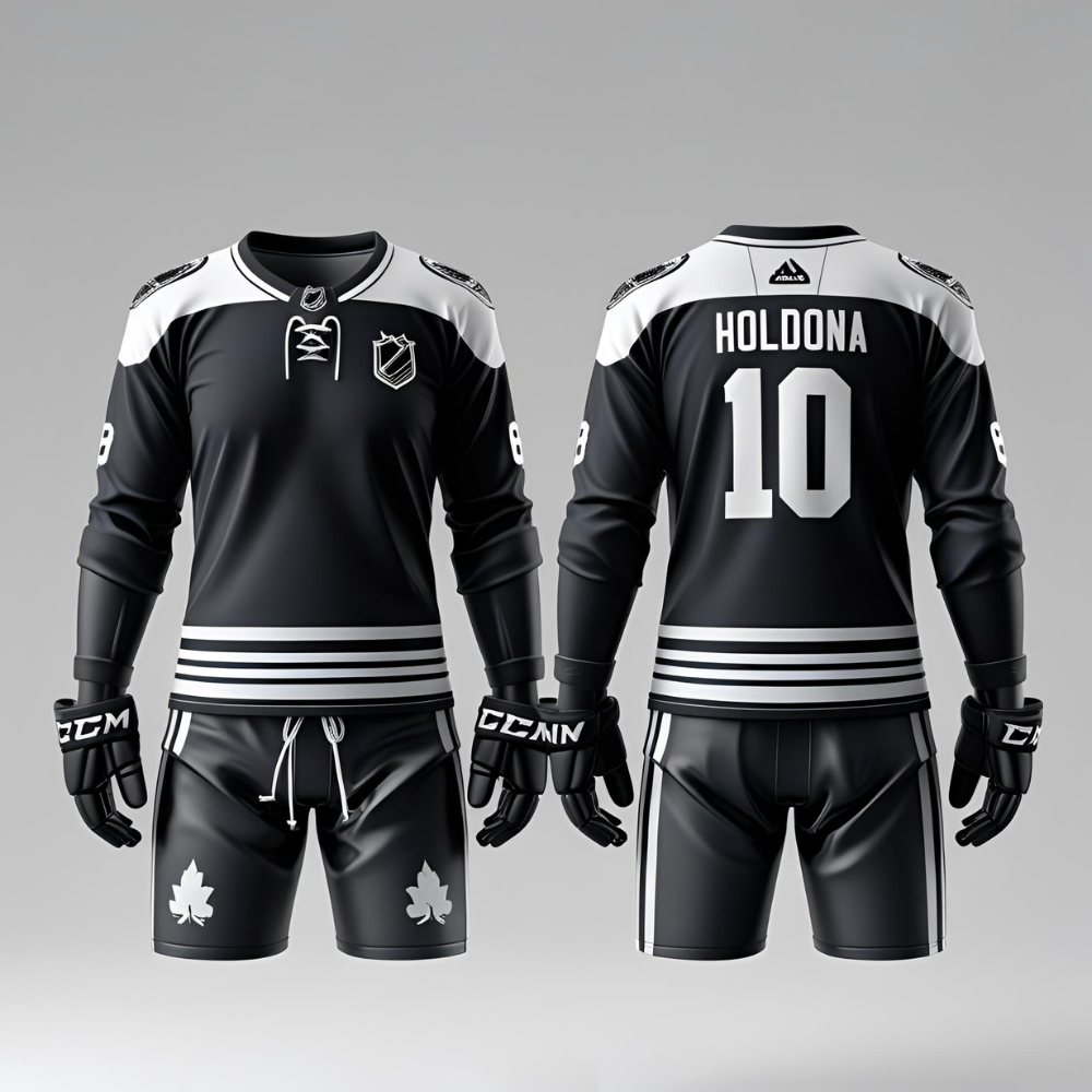 Custom vintage hockey jersey mockup showing classic logo, name, and number with retro color scheme
