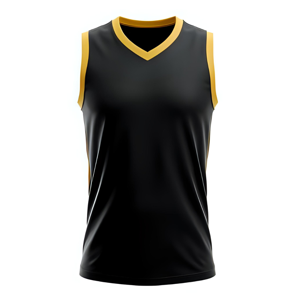 Basketball player dribbling on court wearing a fully customized basketball jersey, showing fit, fabric texture, and branding