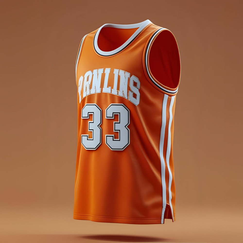 Young basketball player dribbling on court wearing a customized youth basketball jersey, showing fit and fabric texture